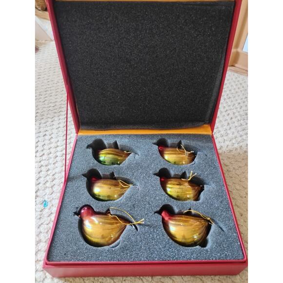 Unbranded Other - Handblown Art Glass Bird Ornaments Spun Glass Branches Inside 4.5" Set of 6